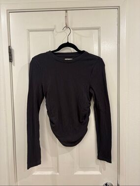 Madewell Women’s Long-Sleeve Ruched Dark Grey Top